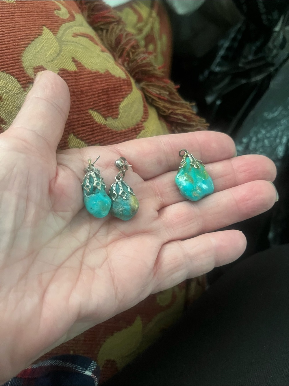 Turquoise Drop Pendant and Earring Set - Blue-Green Gemstone Jewelry